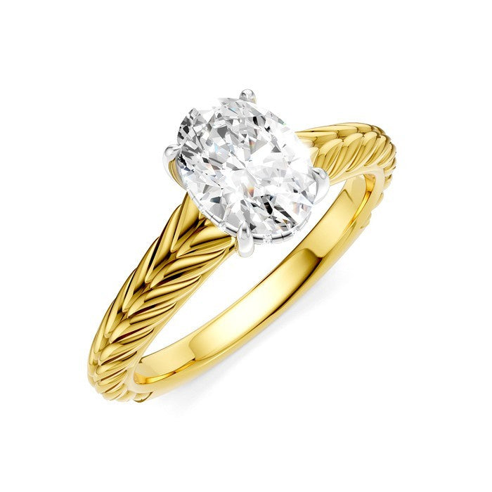 1/20 Ctw Oval Shape Round Cut Diamond Semi-Mount Engagement Ring in 14K Yellow and White Gold