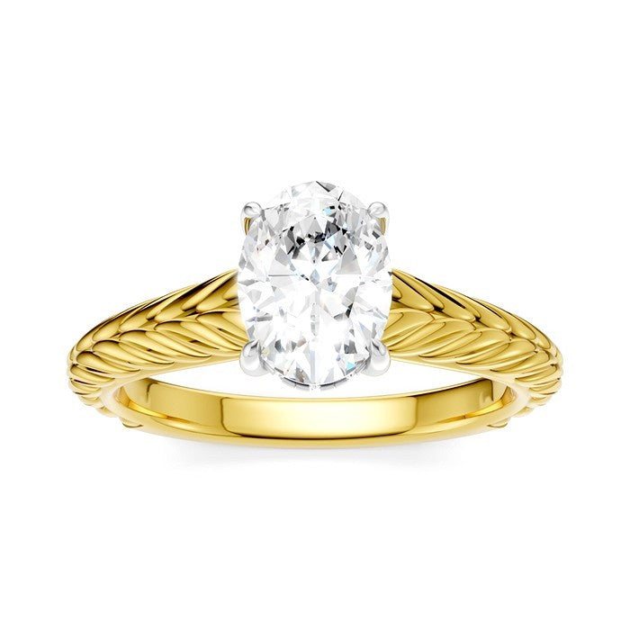 1/20 Ctw Oval Shape Round Cut Diamond Semi-Mount Engagement Ring in 14K Yellow and White Gold