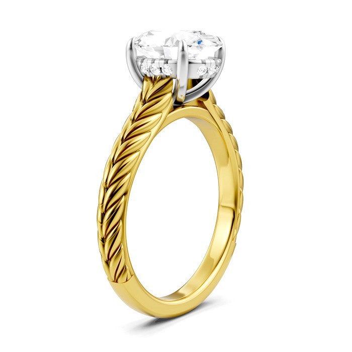 1/20 Ctw Oval Shape Round Cut Diamond Semi-Mount Engagement Ring in 14K Yellow and White Gold