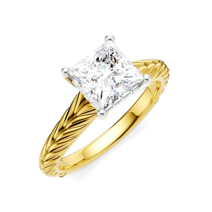 1/20 Ctw Princess Shape Round Cut Diamond Akari Wheat Shank Semi-Mount Engagement Ring in 14K Yellow and White Gold