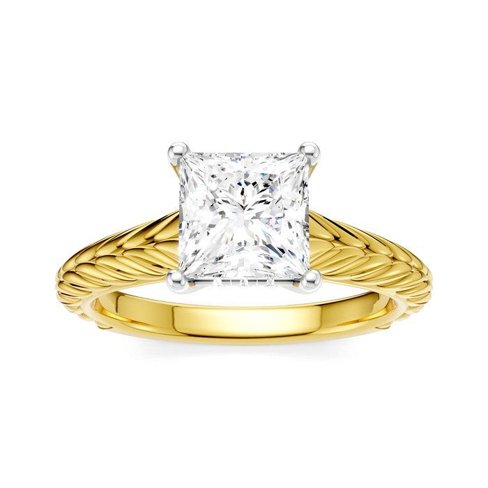 1/20 Ctw Princess Shape Round Cut Diamond Akari Wheat Shank Semi-Mount Engagement Ring in 14K Yellow and White Gold