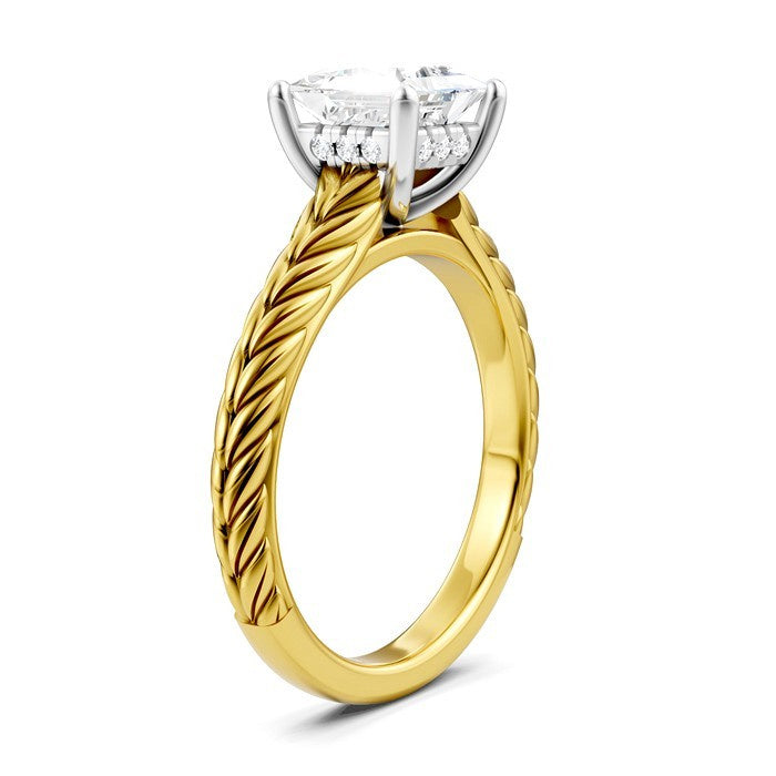 1/20 Ctw Princess Shape Round Cut Diamond Akari Wheat Shank Semi-Mount Engagement Ring in 14K Yellow and White Gold