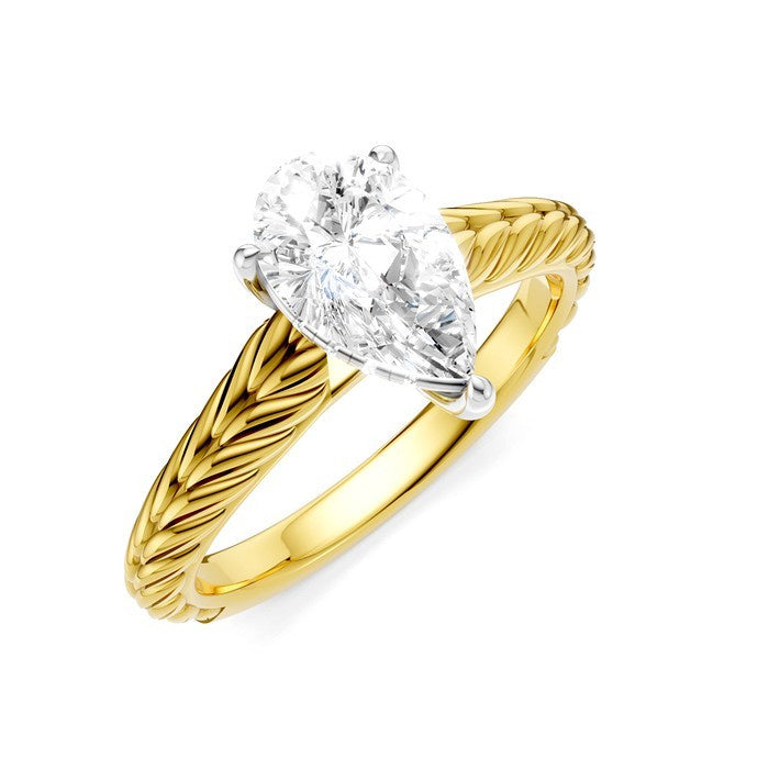 1/20 Ctw Pear Shape Round Cut Diamond Akari Wheat Shank Semi-Mount Engagement Ring in 14K Yellow and White Gold
