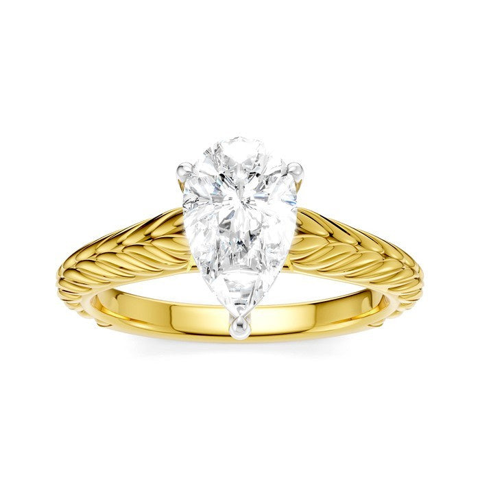 1/20 Ctw Pear Shape Round Cut Diamond Akari Wheat Shank Semi-Mount Engagement Ring in 14K Yellow and White Gold