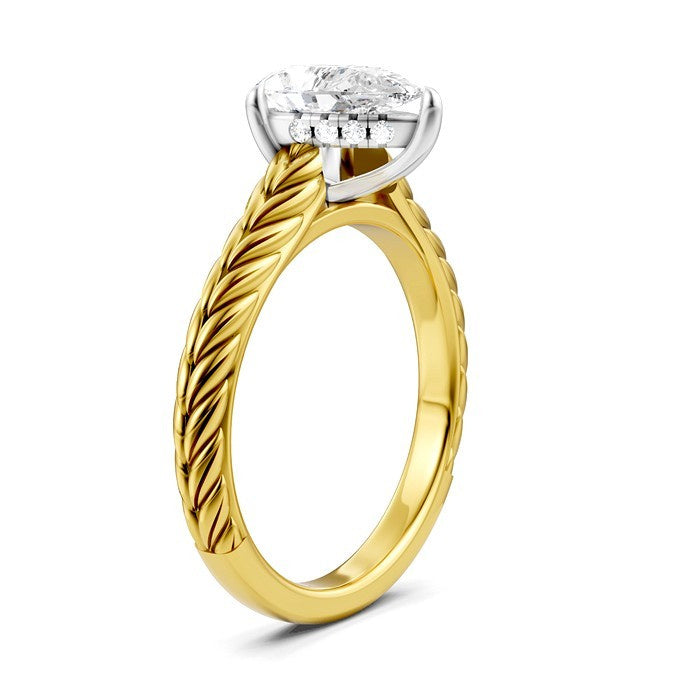 1/20 Ctw Pear Shape Round Cut Diamond Akari Wheat Shank Semi-Mount Engagement Ring in 14K Yellow and White Gold