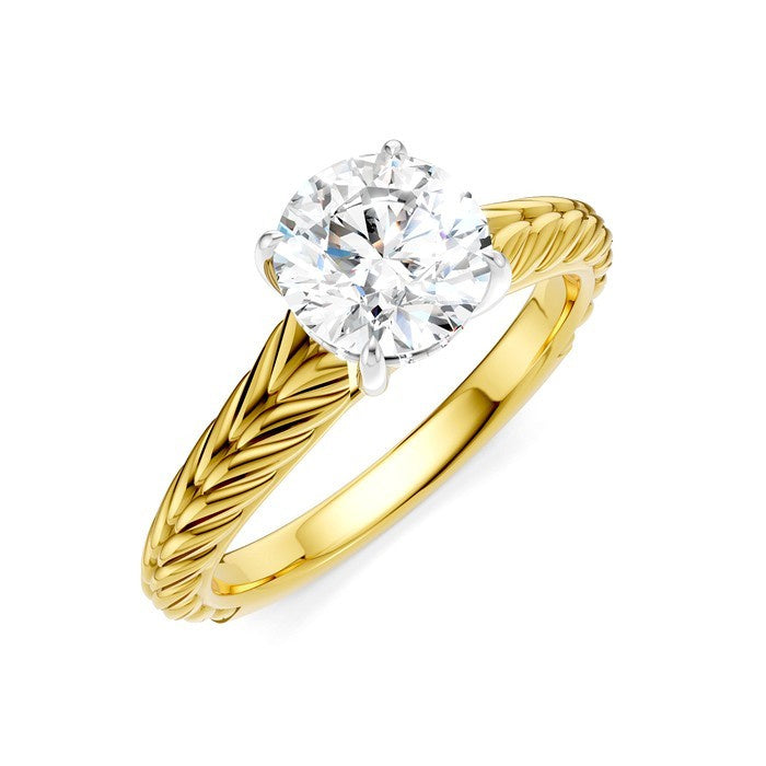 1/20 Ctw Circular Shape Round Cut Diamond Akari Wheat Shank Semi-Mount Engagement Ring in 14K Yellow and White Gold