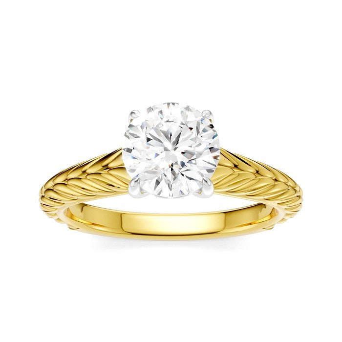1/20 Ctw Circular Shape Round Cut Diamond Akari Wheat Shank Semi-Mount Engagement Ring in 14K Yellow and White Gold