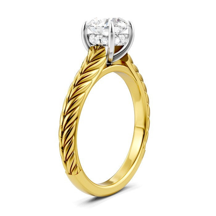 1/20 Ctw Circular Shape Round Cut Diamond Akari Wheat Shank Semi-Mount Engagement Ring in 14K Yellow and White Gold