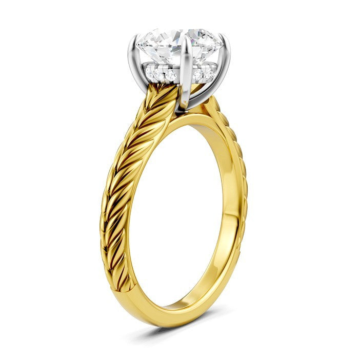 1/20 Ctw Circular Shape Round Cut Diamond Akari Wheat Shank Semi-Mount Engagement Ring in 14K Yellow and White Gold