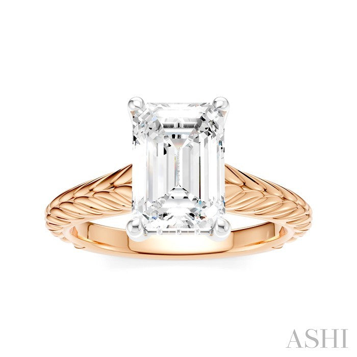 1/10 Ctw Emerald Shape Round Cut Diamond Akari Wheat Shank Semi-Mount Engagement Ring in 14K Rose and White Gold