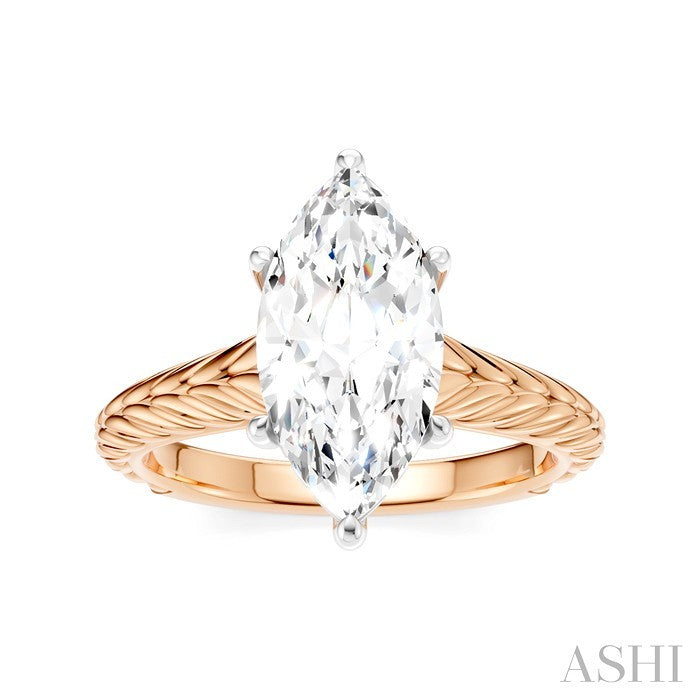 1/10 Ctw Marquise Shape Round Cut Diamond Akari Wheat Shank Semi-Mount Engagement Ring in 14K Rose and White Gold
