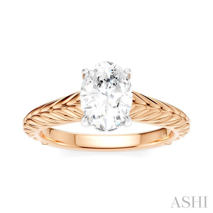 1/20 Ctw Oval Shape Round Cut Diamond Semi-Mount Engagement Ring in 14K Rose and White Gold