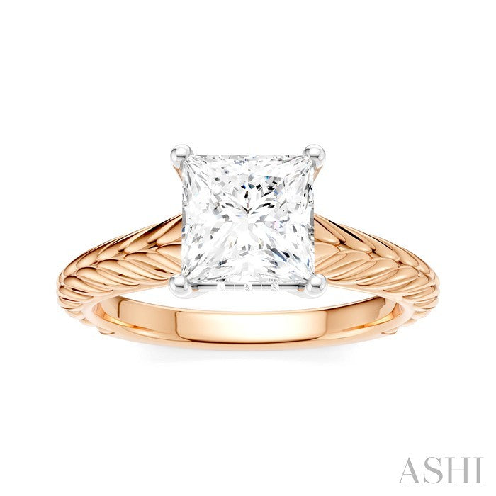 1/20 Ctw Princess Shape Round Cut Diamond Akari Wheat Shank Semi-Mount Engagement Ring in 14K Rose and White Gold