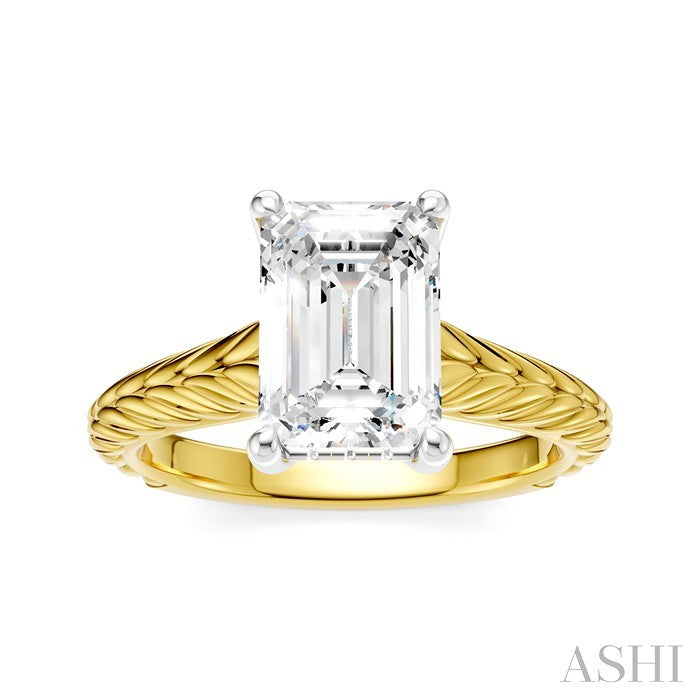 1/10 Ctw Emerald Shape Round Cut Diamond Akari Wheat Shank Semi-Mount Engagement Ring in 14K Yellow and White Gold