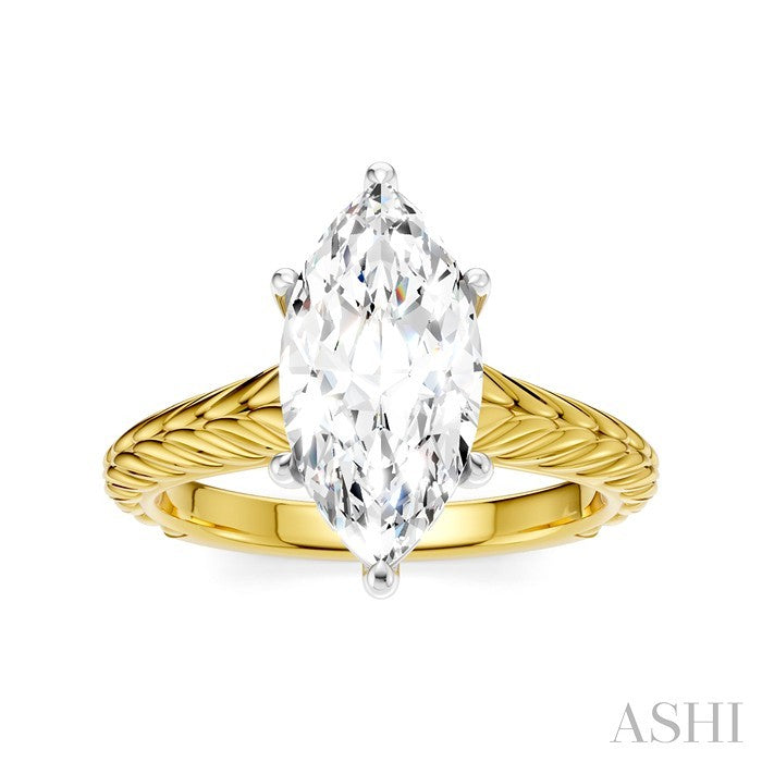 1/10 Ctw Marquise Shape Round Cut Diamond Akari Wheat Shank Semi-Mount Engagement Ring in 14K Yellow and White Gold