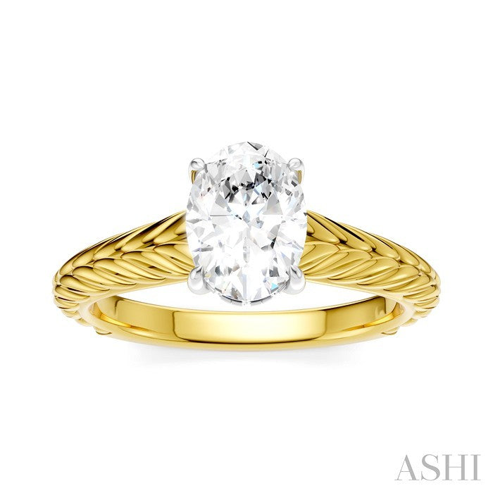 1/20 Ctw Oval Shape Round Cut Diamond Semi-Mount Engagement Ring in 14K Yellow and White Gold