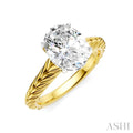 1/20 Ctw Oval Shape Round Cut Diamond Semi-Mount Engagement Ring in 14K Yellow and White Gold