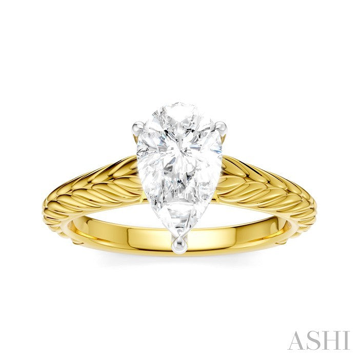 1/20 Ctw Pear Shape Round Cut Diamond Akari Wheat Shank Semi-Mount Engagement Ring in 14K Yellow and White Gold