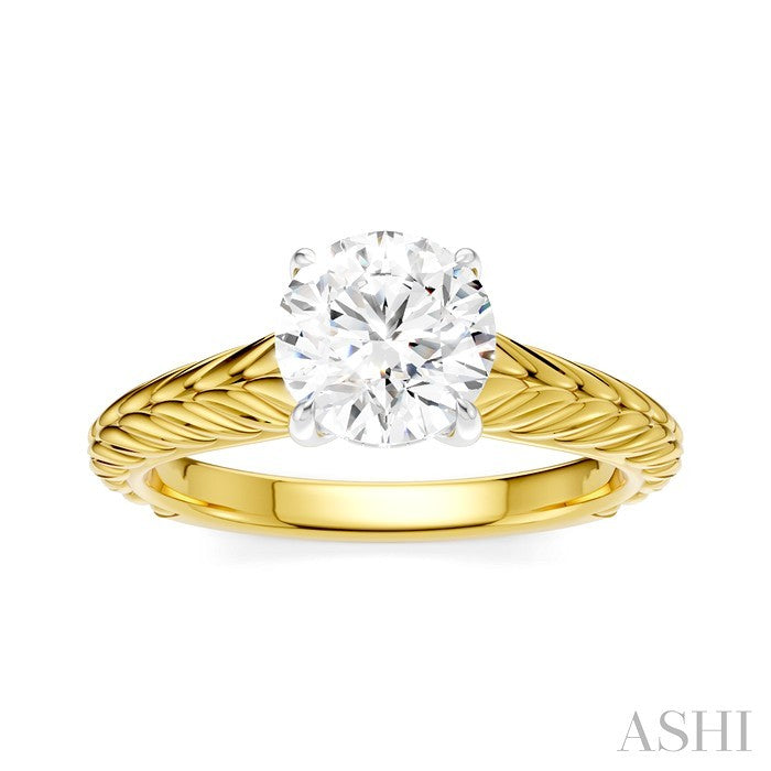 1/20 Ctw Circular Shape Round Cut Diamond Akari Wheat Shank Semi-Mount Engagement Ring in 14K Yellow and White Gold