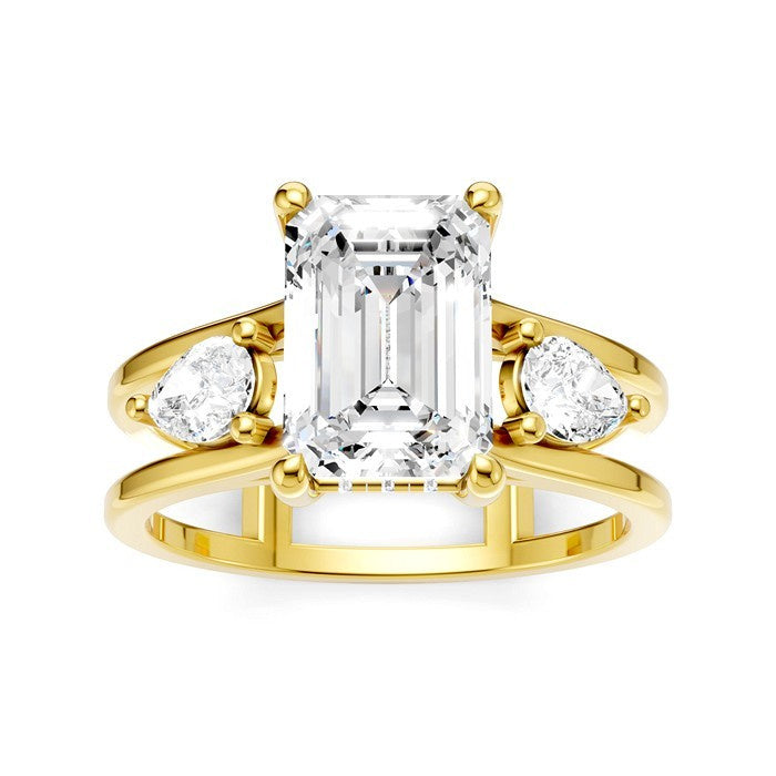 1/2 Ctw Akari Split Shank Emerald Shape Pear and Round Cut Diamond Semi Mount Engagement Ring in 14K Yellow Gold
