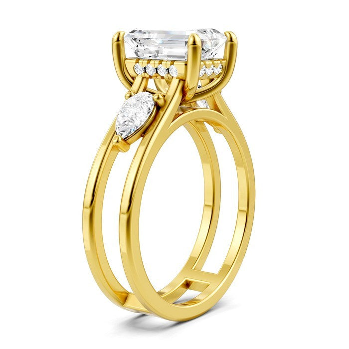 1/2 Ctw Akari Split Shank Emerald Shape Pear and Round Cut Diamond Semi Mount Engagement Ring in 14K Yellow Gold