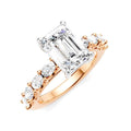 7/8 Ctw Emerald Shape Oval and Round Cut Diamond Semi-Mount Engagement Ring in 14K Rose and White Gold