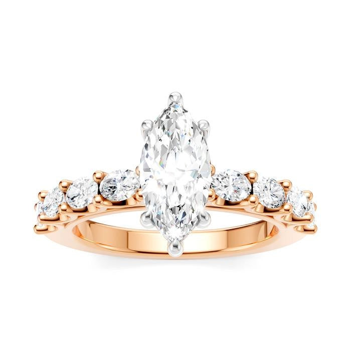 7/8 Ctw Marquise Shape Oval and Round Cut Diamond Semi-Mount Engagement Ring in 14K Rose and White Gold