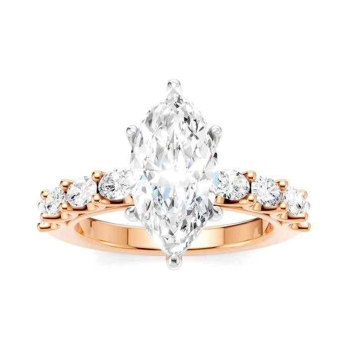 7/8 Ctw Marquise Shape Oval and Round Cut Diamond Semi-Mount Engagement Ring in 14K Rose and White Gold
