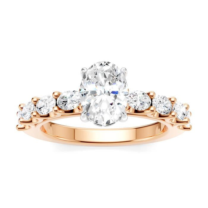 7/8 Ctw Oval Shape Oval and Round Cut Diamond Semi-Mount Engagement Ring in 14K Rose and White Gold