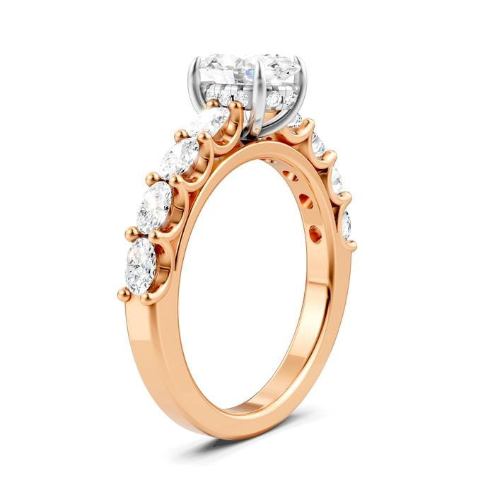 7/8 Ctw Oval Shape Oval and Round Cut Diamond Semi-Mount Engagement Ring in 14K Rose and White Gold