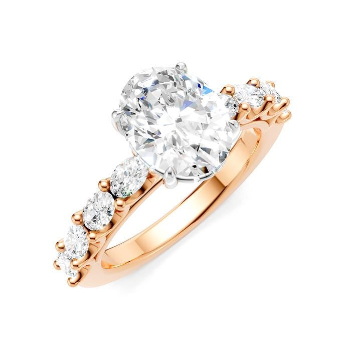 7/8 Ctw Oval Shape Oval and Round Cut Diamond Semi-Mount Engagement Ring in 14K Rose and White Gold