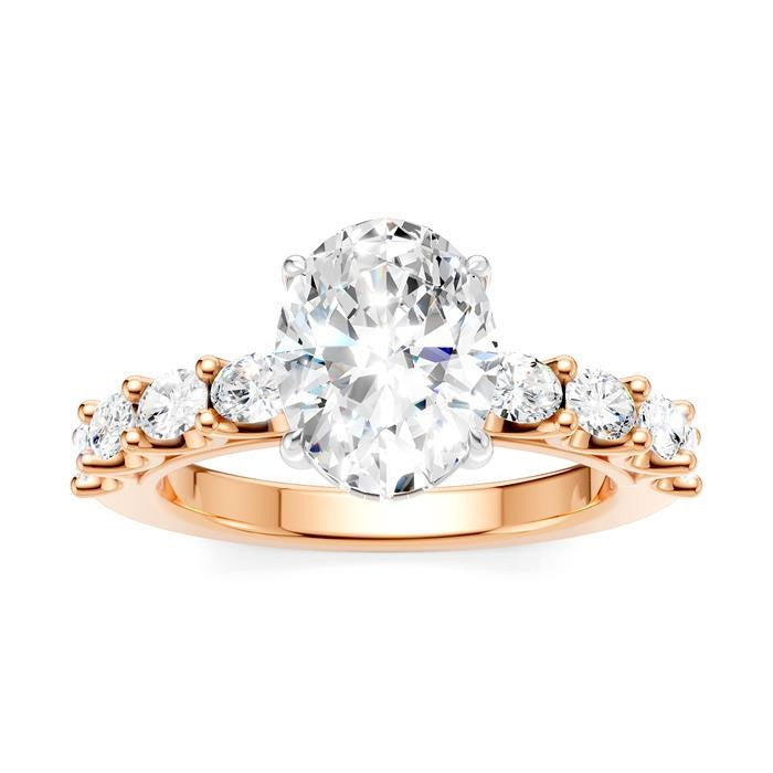7/8 Ctw Oval Shape Oval and Round Cut Diamond Semi-Mount Engagement Ring in 14K Rose and White Gold