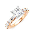 7/8 Ctw Princess Shape Oval and Round Cut Diamond Semi-Mount Engagement Ring in 14K Rose and White Gold