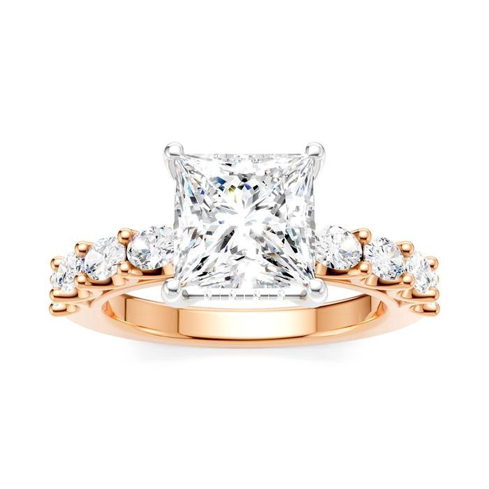7/8 Ctw Princess Shape Oval and Round Cut Diamond Semi-Mount Engagement Ring in 14K Rose and White Gold