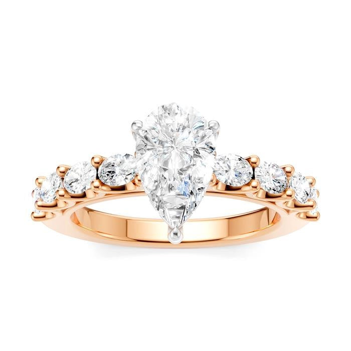 7/8 Ctw Pear Shape Oval and Round Cut Diamond Semi-Mount Engagement Ring in 14K Rose and White Gold