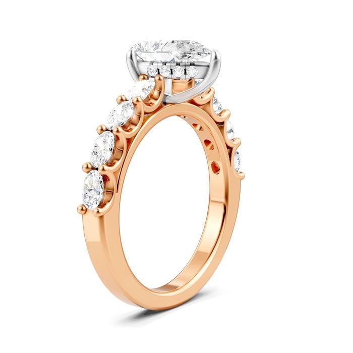 7/8 Ctw Pear Shape Oval and Round Cut Diamond Semi-Mount Engagement Ring in 14K Rose and White Gold
