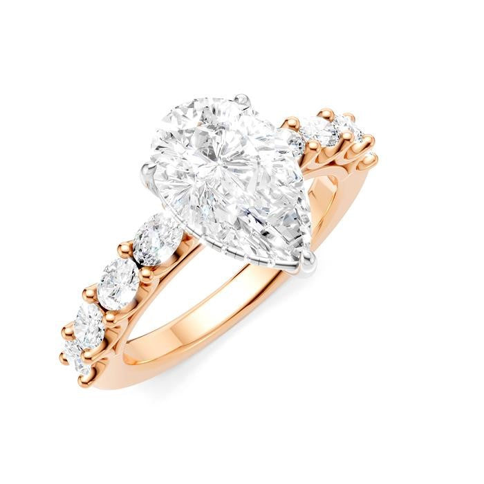 7/8 Ctw Pear Shape Oval and Round Cut Diamond Semi-Mount Engagement Ring in 14K Rose and White Gold