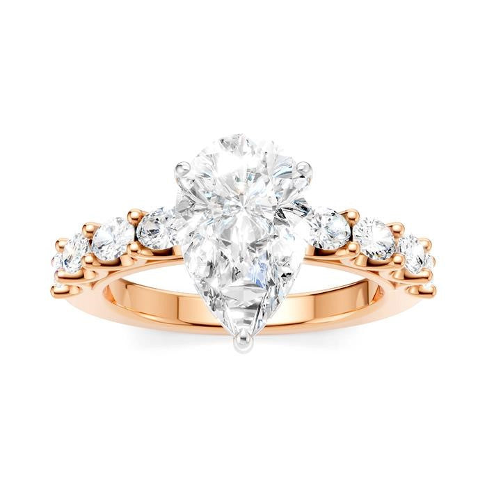 7/8 Ctw Pear Shape Oval and Round Cut Diamond Semi-Mount Engagement Ring in 14K Rose and White Gold
