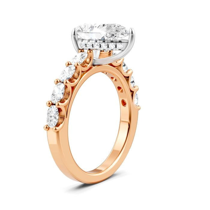 7/8 Ctw Pear Shape Oval and Round Cut Diamond Semi-Mount Engagement Ring in 14K Rose and White Gold