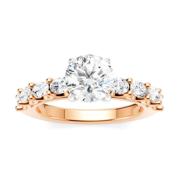 7/8 Ctw Round Shape Oval and Round Cut Diamond Semi-Mount Engagement Ring in 14K Rose and White Gold