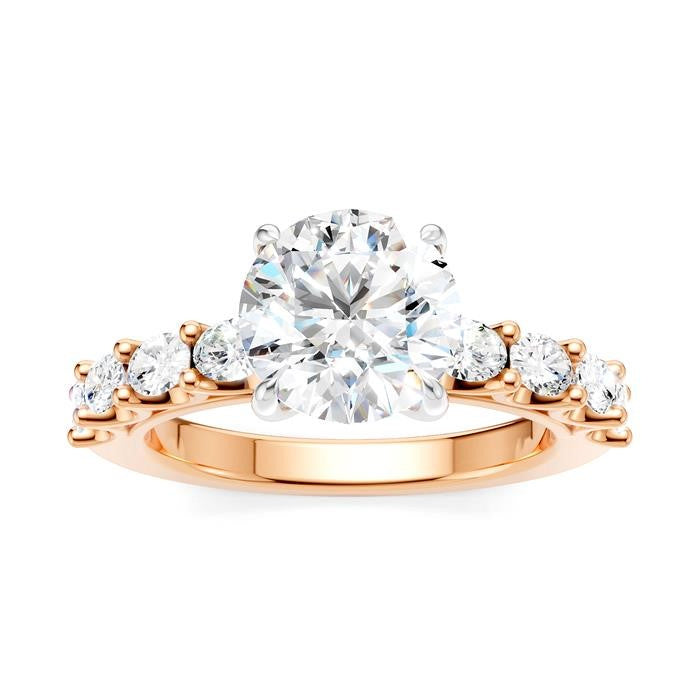 7/8 Ctw Round Shape Oval and Round Cut Diamond Semi-Mount Engagement Ring in 14K Rose and White Gold