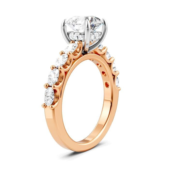 7/8 Ctw Round Shape Oval and Round Cut Diamond Semi-Mount Engagement Ring in 14K Rose and White Gold