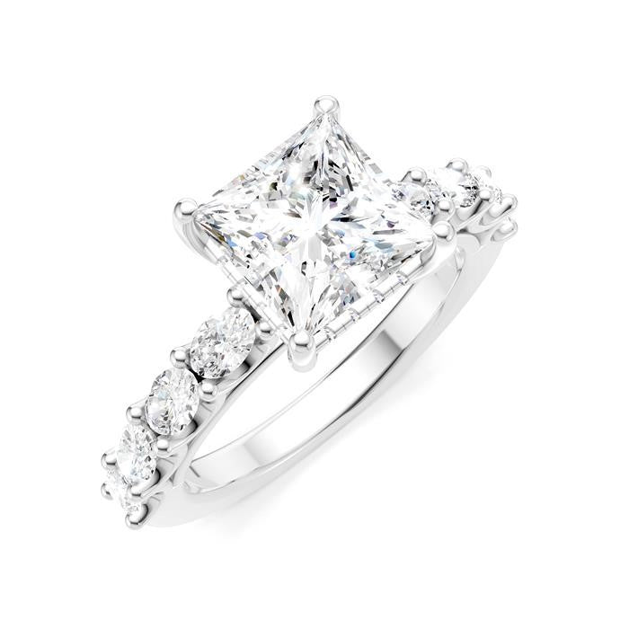 7/8 Ctw Princess Shape Oval and Round Cut Diamond Semi-Mount Engagement Ring in 14K White Gold