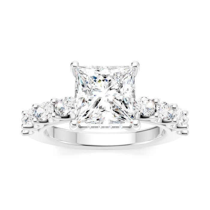 7/8 Ctw Princess Shape Oval and Round Cut Diamond Semi-Mount Engagement Ring in 14K White Gold