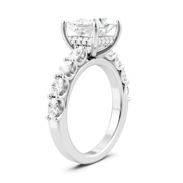 7/8 Ctw Princess Shape Oval and Round Cut Diamond Semi-Mount Engagement Ring in 14K White Gold
