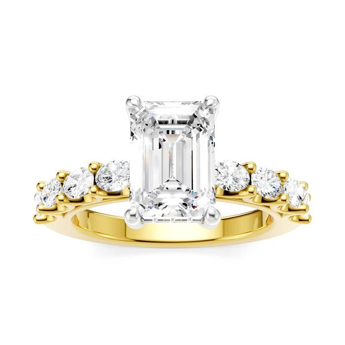 7/8 Ctw Emerald Shape Oval and Round Cut Diamond Semi-Mount Engagement Ring in 14K Yellow and White Gold