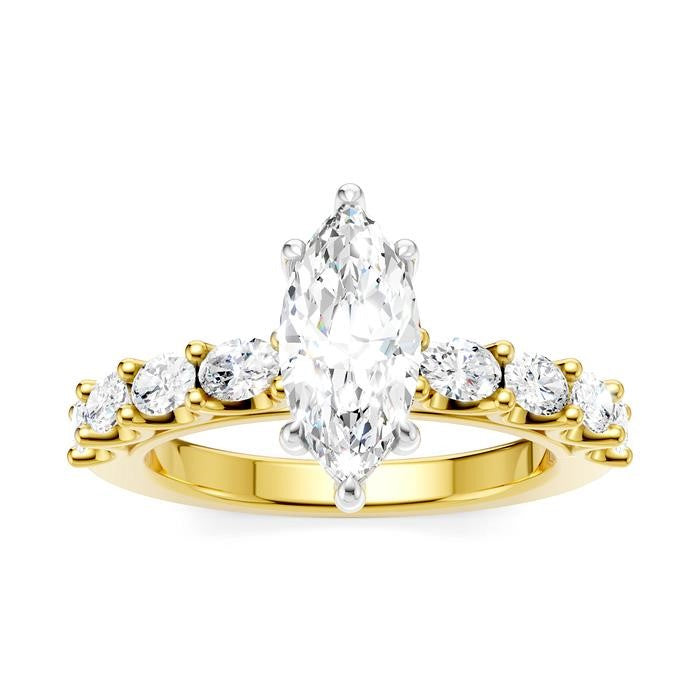 7/8 Ctw Marquise Shape Oval and Round Cut Diamond Semi-Mount Engagement Ring in 14K Yellow and White Gold