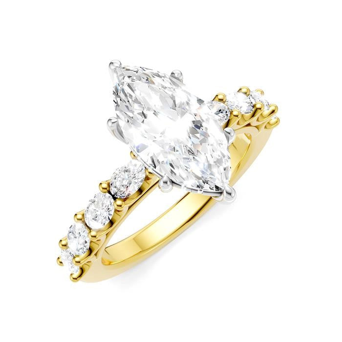 7/8 Ctw Marquise Shape Oval and Round Cut Diamond Semi-Mount Engagement Ring in 14K Yellow and White Gold