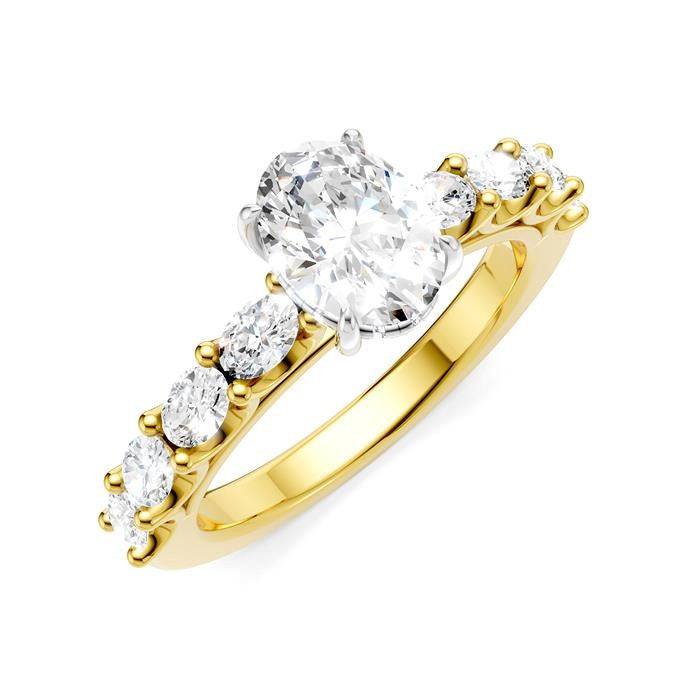 7/8 Ctw Oval Shape Oval and Round Cut Diamond Semi-Mount Engagement Ring in 14K Yellow and White Gold