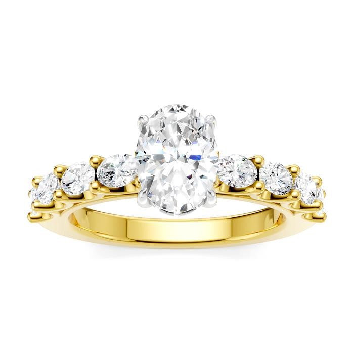 7/8 Ctw Oval Shape Oval and Round Cut Diamond Semi-Mount Engagement Ring in 14K Yellow and White Gold